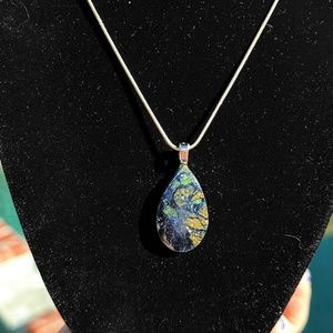 Azurite pendant with sterling silver chain